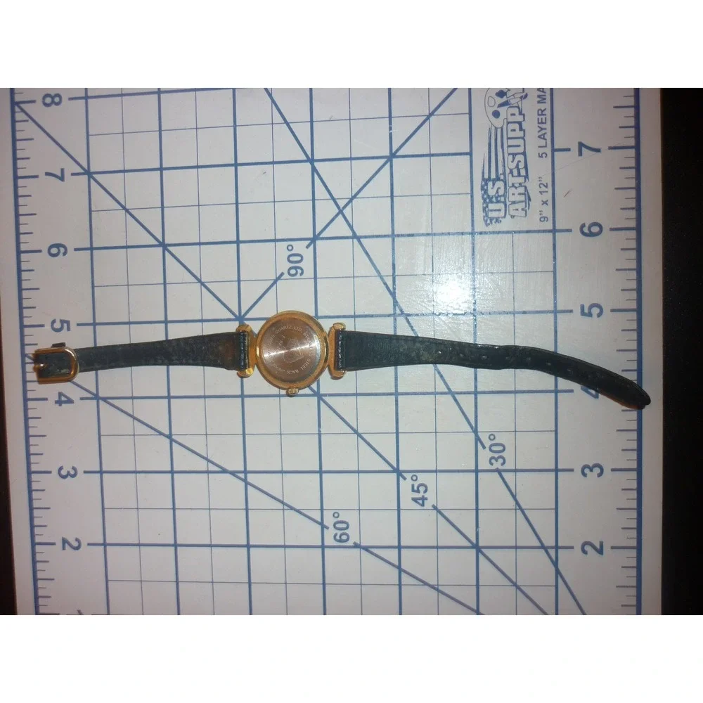 Vintage Aspen Diamond Quartz Watch Black Dial Gold Tone Floral Lugs New Battery